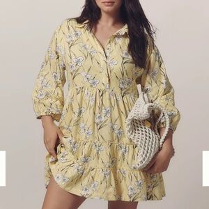 The Bettina Linen Blend Tiered Mini Shirt Dress by Maeve - small - worn once